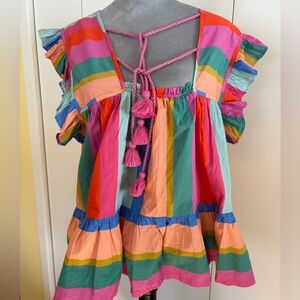 Colorful Multi-Stripe Tassel Babydoll Top XL